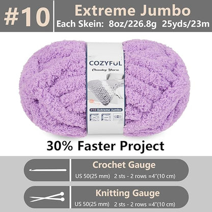 Chunky Yarn for Hand Knitting - #10 Chunky Chenille Yarn, Jumbo Big Thick Chunky Yarns for Crocheting, Super Bulky Chunky Knit Blanket Yarns, 8 Skein (25 yds 8 oz Each Skein), Purple