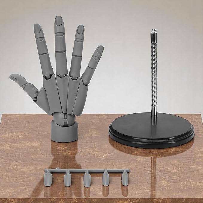 1:1 Right Hand Model for Drawing, Articulated Flexible Artist Manikin Figure with Adjustable Joints, PVC Poseable Sketching Tool, Moveable Mannequin for Artists, Painting, Displaying, Desk Decor, Gray