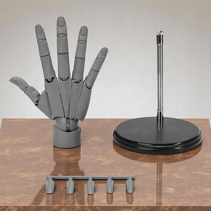 1:1 Right Hand Model for Drawing, Articulated Flexible Artist Manikin Figure with Adjustable Joints, PVC Poseable Sketching Tool, Moveable Mannequin for Artists, Painting, Displaying, Desk Decor, Gray