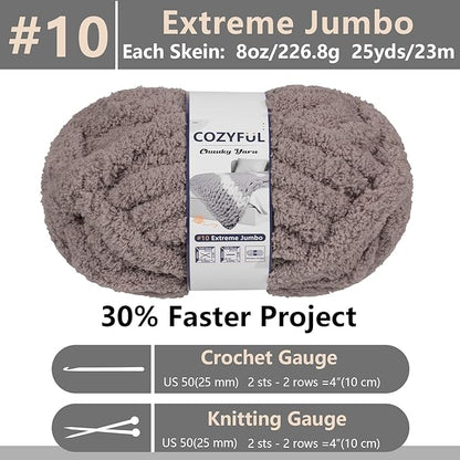 Chunky Yarn for Hand Knitting - #10 Chunky Chenille Yarn, Jumbo Big Thick Chunky Yarns for Crocheting, Super Bulky Chunky Knit Blanket Yarns, 8 Skein (25 yds 8 oz Each Skein), Sand