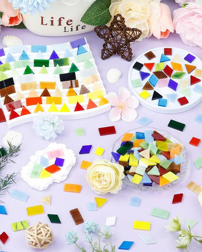FIVEIZERO 260g Glass Mosaic Tiles for Crafts - 300 Pieces Tiny Mosaic Tile Kit, Irregular Pieces for DIY Craft Jewelry, Coaster Art & Mosaic Kits (Blue)