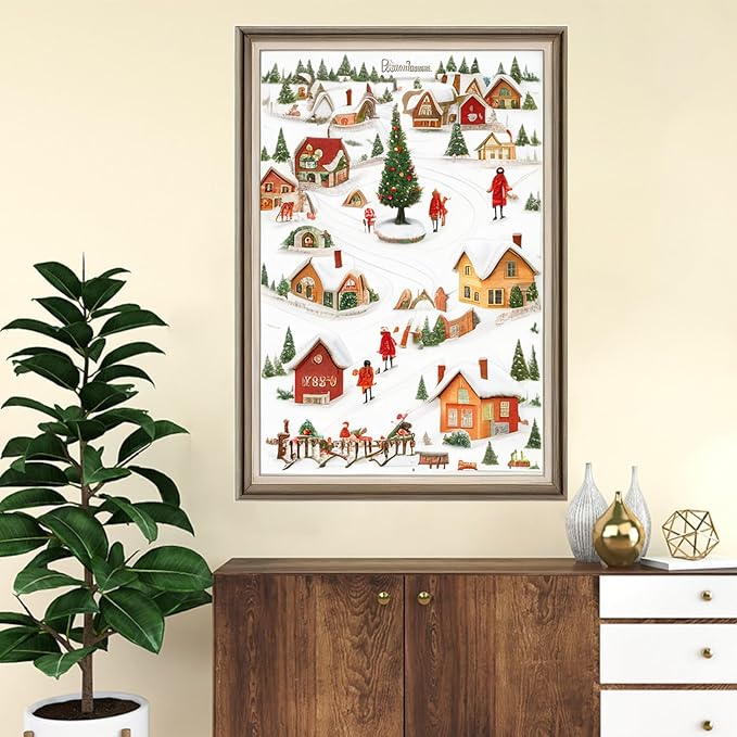 Joyhoor Cross Stitch Kits for Beginners Stamped Cross-Stitch Supplies Needlework preprint Embroidery Kits for Adults DIY Needlepoint Kits Embroidery Patterns 11CT-Christmas Village 16x20 inch