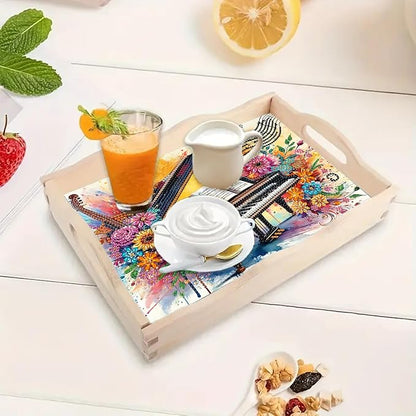 DoxQcs DIY Diamond Art Wooden Tray Kit Easter Food Tray with Handle Diamond Painted Table Decoration Tray for Breakfast Bar Dinner Table Diamond Art Painting for Beginners-#04-Piano