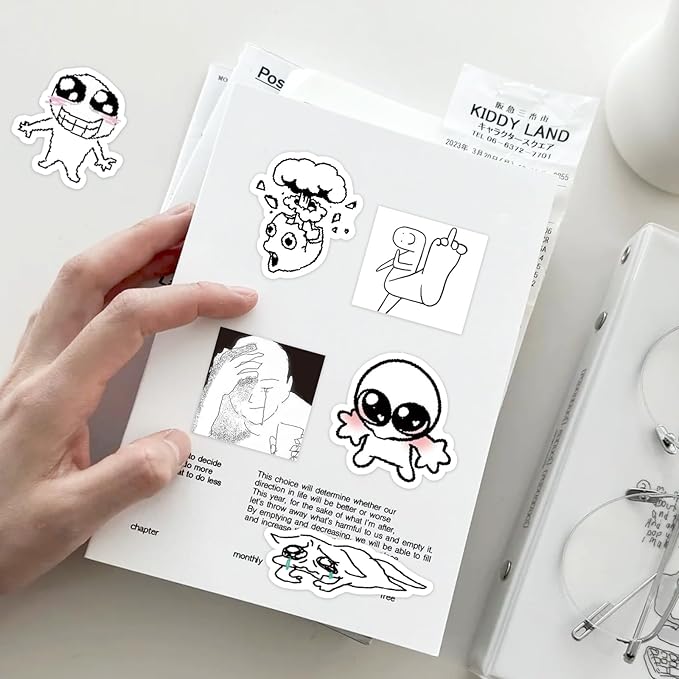 PRSTINCOL Meme Sticker Book, 30 Sheets 460+ Pcs, Black and White Funny Meme Stickers for Adults and Teens, Die Cut Vinyl Stickers for Journaling Scrapbooking DIY