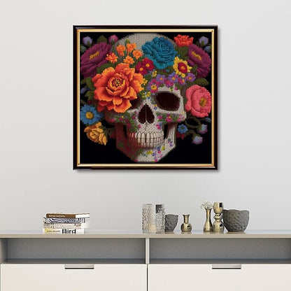 Findvoor Stamped Cross Stitch Kits for Beginners Full Range of Cross Stitching Embroidery Pattern for Adults, 11CT DIY Needlepoint Embroidery Starter Kits-Lower Skeleton 17.7x17.7 inch