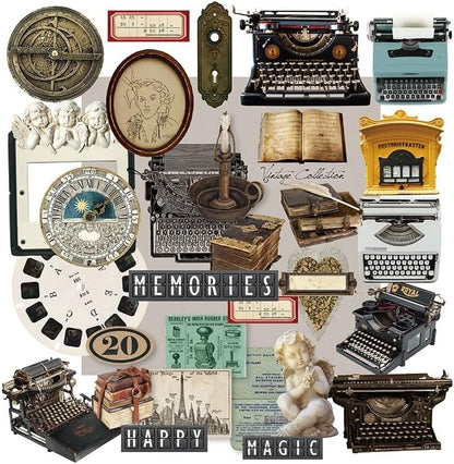 CATaireen Vintage Junk Journal Items Kit Pre Cut Paper Cards Cutout Cardstock Art Aesthetic Decor Hollow Out Craft Elements Small Embellishments Supplies for Adults Scrapbook Pack (Typewriter) by CATaireenforScrapbooking