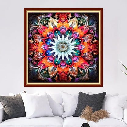 Dooxvey Cross Stitch Kits for Adults Stamped Full Range of Embroidery Starter Kits for Beginners 11CT Printed Cross Stitch Patterns Needlepoint Kits Stamped Crossstitch-Magic Mandala 18x18 inch