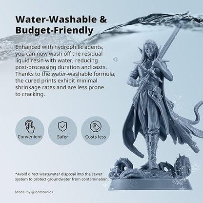 ANYCUBIC Water Washable ABS-Like Resin 3.0, 3D Printer Resin, High Toughness and High Precision, Easy to Post-Process, Low Odor, Wide Compatibility for All LCD 3D Printers (Gray, 1kg)
