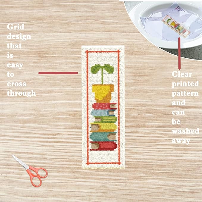 FREEBLOSS 6 Set Cross Stitch Bookmark Kit Cross Stitch Kit Cute Stamped Embroidery Bookmark with Instruction for Adults DIY Stitching Kits 8''x2.4''