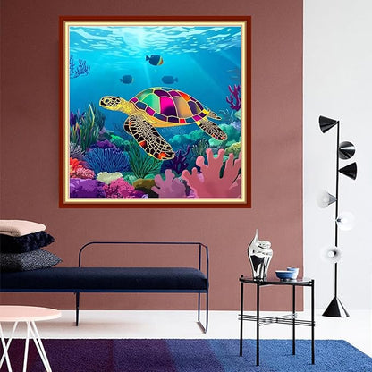 DMCVIVR Stamped Cross Stitch Kits for Beginners Adults Needlepoint Kits for Beginners Embroidery Kits for Adults Crossstitch Kit for Beginners 11CT-Underwater Turtle Coral 18x18 inchs