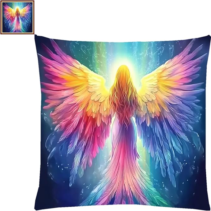 Lovxvouy Pillow Cross Stitch Kits for Adults Beginners-Preprinted Needlepoint Kit Stamped Crossstitching Kits 11CT Cross-Stitch Kit Stitches Kit Embroidery Kits-Angel's Wings 18x18 inchs