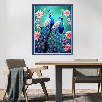 DMCVIVR Stamped Cross Stitch Kits for Beginners Adults Needlepoint Kits for Beginners Embroidery Kits for Adults Crossstitch Kit for Beginners 11CT-Blue Peacock Couple 16x20 inchs