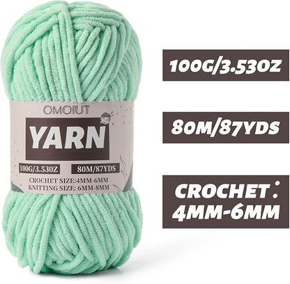 Aqua Green Fluffy Chenille Yarn for Crocheting - Baby Yarn for Crocheting Soft Blanket - (100g/87.4yds) Crochet Amigurumi Chunky Yarns - Velvet Worsted Weight Yarns 5