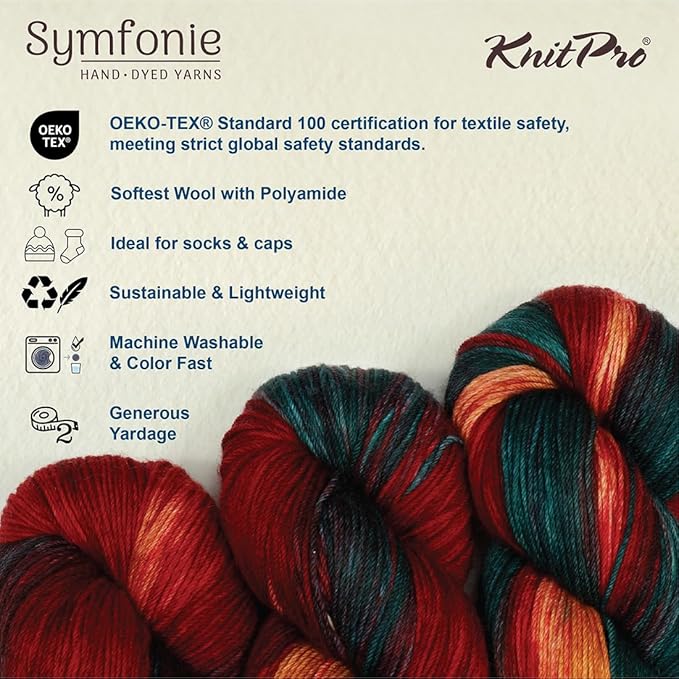 KnitPro Symfonie Hand Dyed Yarn | Extra Fine Merino Wool & Polyamide Blend for Knitting & Crocheting, Fingering Weight, Oeko-TEX Certified 400m, 100g Skein | Terra Variegated Old Delhi