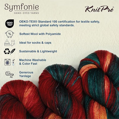 KnitPro Symfonie Hand Dyed Yarn | Extra Fine Merino Wool & Polyamide Blend for Knitting & Crocheting, Fingering Weight, Oeko-TEX Certified 400m, 100g Skein | Terra Variegated Old Delhi