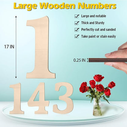 17 inch Large Wooden Numbers, Big Wood Number 1 for Wall Decor, Unfinished Blank Giant Wooden Numbers for Crafts, Birthday Party Decor, Rustic Wedding, Christmas Decoration, Baby Shower