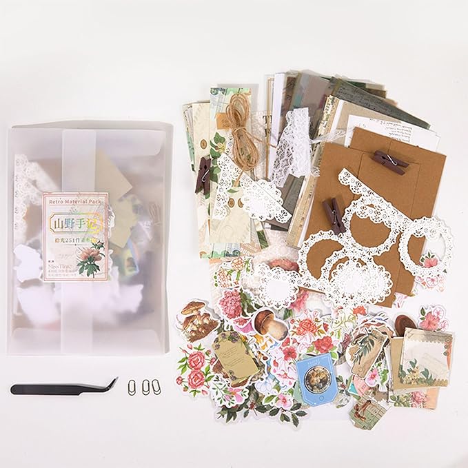 251PCS Vintage Scrapbook Supplies Pack, Scrapbooking Paper and Stickers Ephemera Bundle Junk Journal Kit for Art Aesthetic Journaling Collage Decoupage Craft (Mountain and Fields)