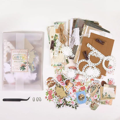 251PCS Vintage Scrapbook Supplies Pack, Scrapbooking Paper and Stickers Ephemera Bundle Junk Journal Kit for Art Aesthetic Journaling Collage Decoupage Craft (Mountain and Fields)