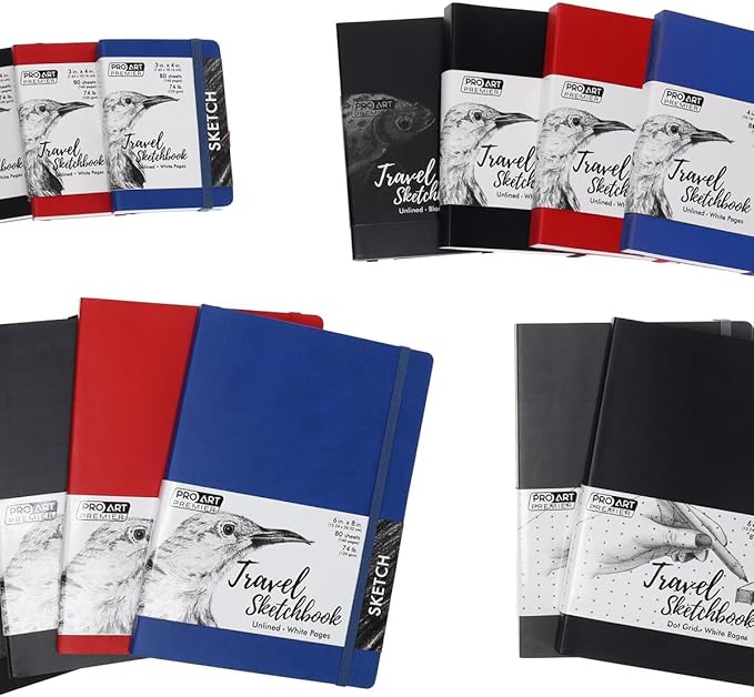 Pro Art Premier Sketch Book Travel 6"x 4" Black 74lb Black 80 Sheets, Sketch Book, Sketchbook, Drawing Pad, Pad, Drawing Paper, Art Book, Paper, Sketchbook for