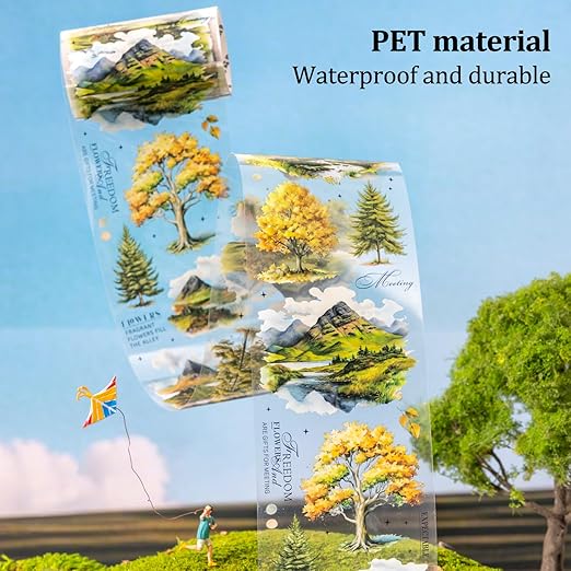 AuriicLeaf Scenery of a Tree PET Tape Set with Clip, 6 Rolls Decorative Landscape Stickers for Scrapbook, Journal and Crafts