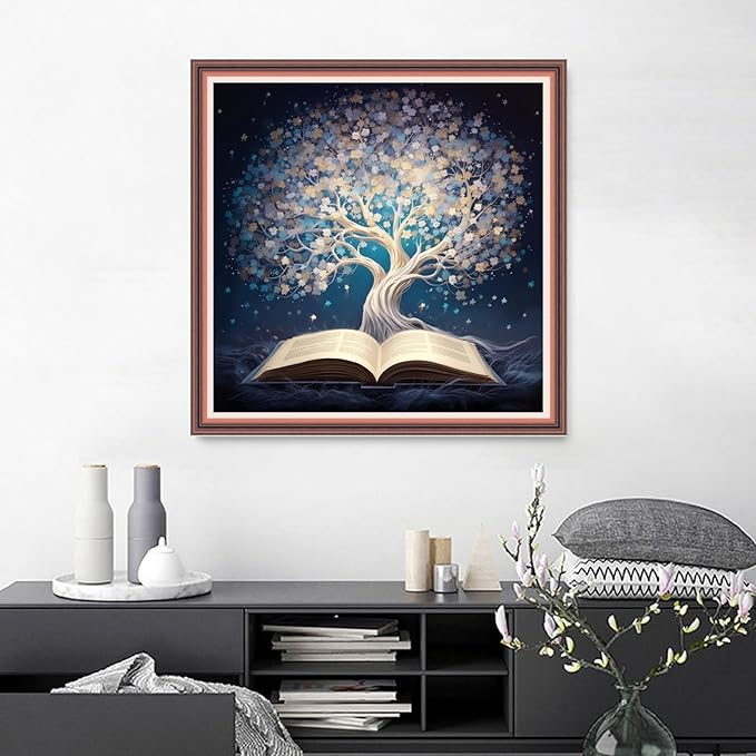 Joyhoor Cross Stitch Kits for Beginners Stamped Cross-Stitch Supplies Needlework preprint Embroidery Kits for Adults DIY Needlepoint Kits Embroidery Patterns 11CT-White Tree Book 18.x18 inch