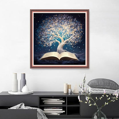 Joyhoor Cross Stitch Kits for Beginners Stamped Cross-Stitch Supplies Needlework preprint Embroidery Kits for Adults DIY Needlepoint Kits Embroidery Patterns 11CT-White Tree Book 18.x18 inch