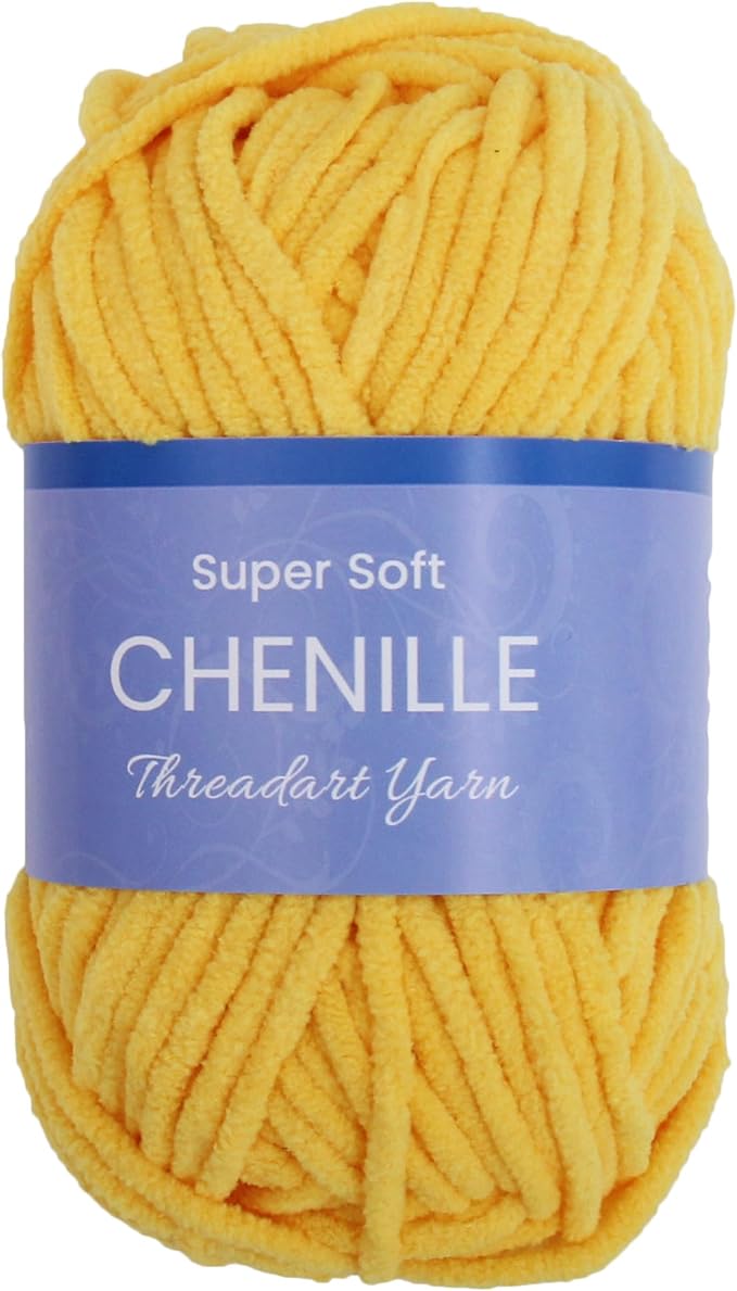 ThreadArt Chenille Yarn for Crocheting, Knitting, Amigurumi, Super Soft Plush Velvet Yarn - 50 Gram 60 yds #5 Fluffy Yarn Skeins - Bright Yellow 27