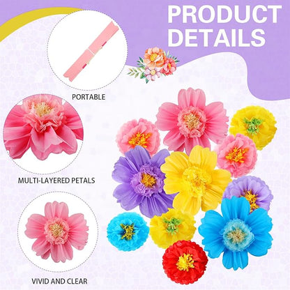 Crowye 12 Pcs Large Colorful Tissue Paper Flowers Decorations 20 Giant Fiesta Craft Crepe Paper Flowers for Wall Decor Backdrop Mexican Wedding Birthday Carnival Party (Cute Color)