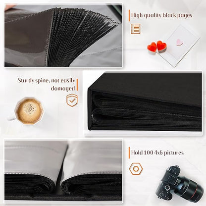 Popotop Photo Album 4x6 100 Pockets for Wedding Gifts,Linen Hardcover Picture Albums for Family Anniversary Baby Vacation Pictures