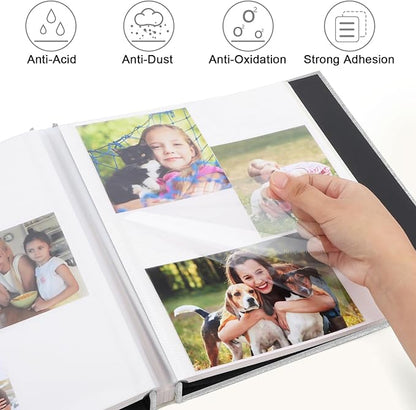 Zesthouse Photo Album Self Adhesive Pages, 60 Pages Magnetic Scrapbook Albums with Sticky Page,Photos Album Holds 8x10 & 5X7 & 4x6 & 6x8 & 3x5 (Black Blue, 11"x10.6"/White 60 Pages)