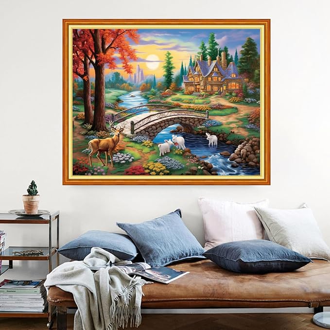 Dimensean Stamped Cross Stitch Kits Full Range of Embroidery Patterns Starter Kits for Beginners Adult DIY Cross Stitches Needlepoint Kits 11CT-Dream Home 16x20 inch