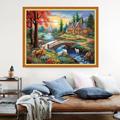 Dimensean Stamped Cross Stitch Kits Full Range of Embroidery Patterns Starter Kits for Beginners Adult DIY Cross Stitches Needlepoint Kits 11CT-Dream Home 16x20 inch