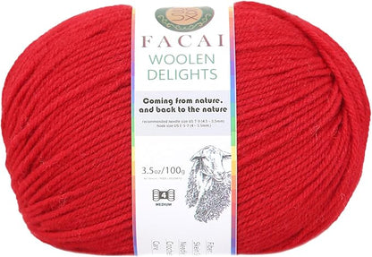 Facai Blend Merino Wool Yarn for Knitting - Worsted Weight,197yds (3.5oz) Ball, Ideal for Sweaters, Scarves, and Accessories (1, Hot red)