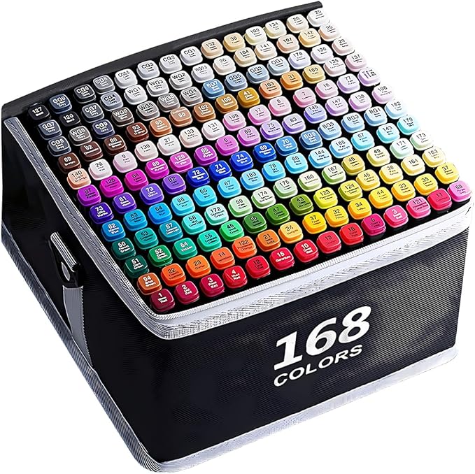 IMAGLINTS Alcohol Markers 168 Colors with Base Drawing Pen Dual Tip Art Markers for Sketch Anime Illustrations
