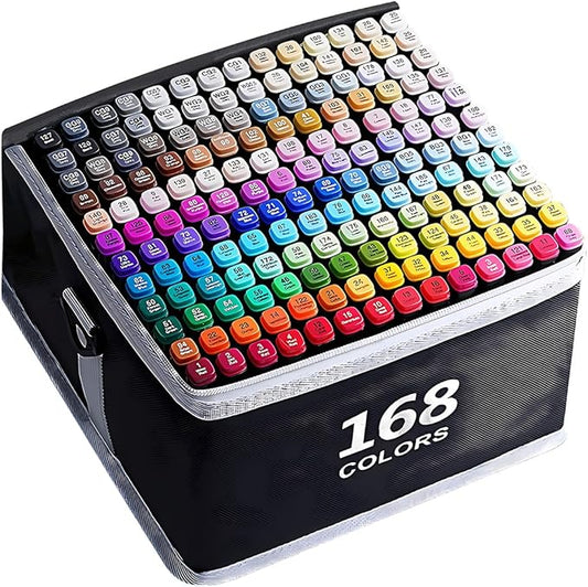 IMAGLINTS Alcohol Markers 168 Colors with Base Drawing Pen Dual Tip Art Markers for Sketch Anime Illustrations