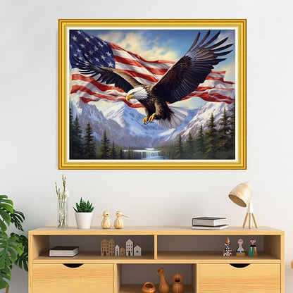 DMCVIVR Stamped Cross Stitch Kits for Beginners Adults Needlepoint Kits for Beginners Embroidery Kits for Adults Crossstitch Kit for Beginners 11CT-Eagle Flag 16x20 inch