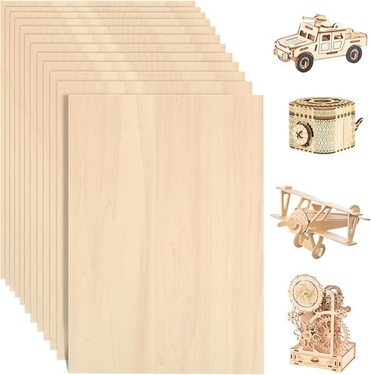 12 Pack Basswood Sheets 12 x 16 x 1/8 Inch - 3mm Unfinished Basswood for Laser Cutting & Engraving, Thin Plywood Board Unfinished Wood Sheet for Crafts Wood Burining, Painting, Architectural Model