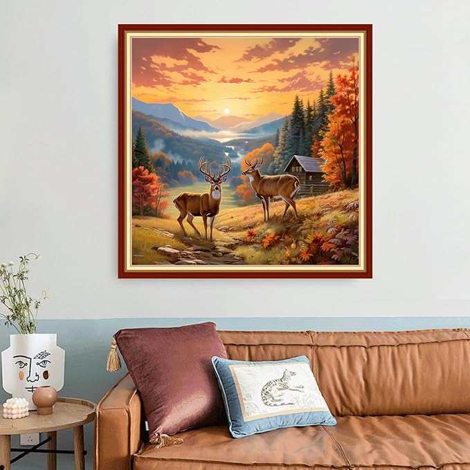 Funart Stamped Cross Stitch Kits for Beginners Full Range of Cross Stitching Preprinted Embroidery Kits for Adults, 11CT Embroidery Pattern Needlepoint Kits-Sunrise Deer 18x18 inchs