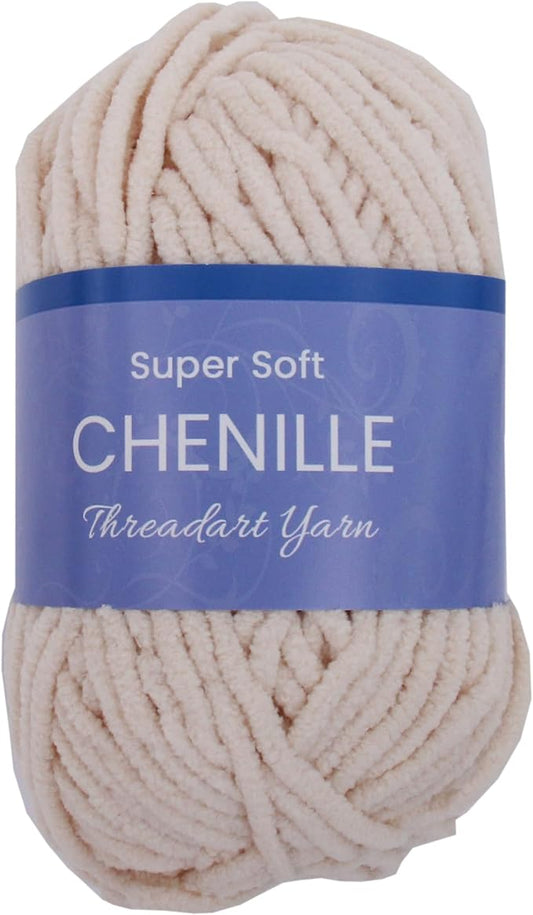 ThreadArt Chenille Yarn for Crocheting, Knitting, Amigurumi, Super Soft Plush Velvet Yarn - 50 Gram 60 yds #5 Fluffy Yarn Skeins - Beige 31