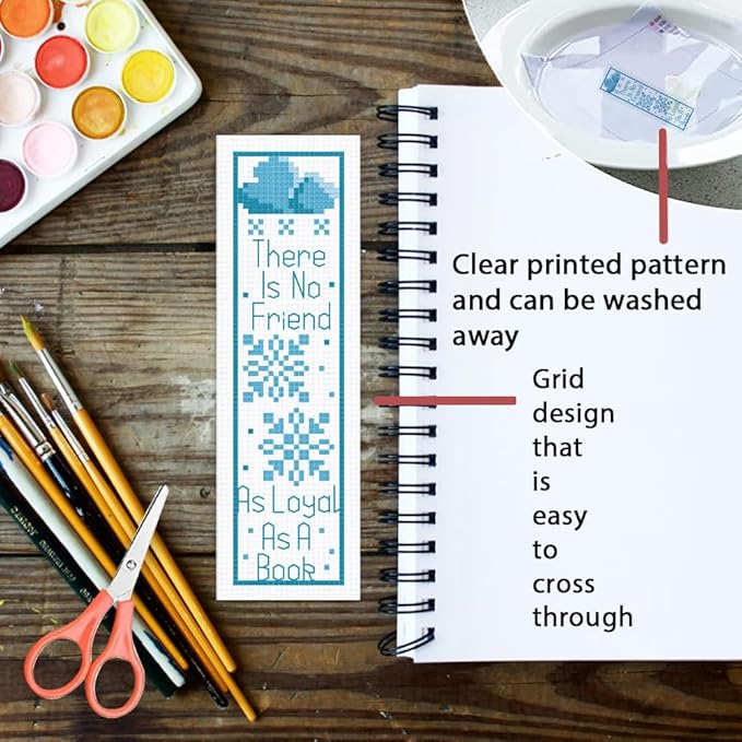 ORIGACH 6 Pcs Cross Stitch Bookmark Kit for Beginner Adults, Reading Sayings Stamped Embroidery Bookmark Kit with Instruction for Starters Printed Cross Stitch DIY Kits for Book Lovers