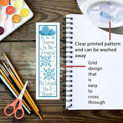 ORIGACH 6 Pcs Cross Stitch Bookmark Kit for Beginner Adults, Reading Sayings Stamped Embroidery Bookmark Kit with Instruction for Starters Printed Cross Stitch DIY Kits for Book Lovers