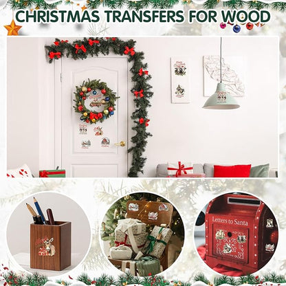 24 Sheets Vintage Christmas Rub On Transfers for Crafts, Rub On Transfers Christmas for Wood，Furniture Decals, Glass, Porcelain, Leather, Canvas, Fabric Projects,3 * 3inch(Farm Christmas)