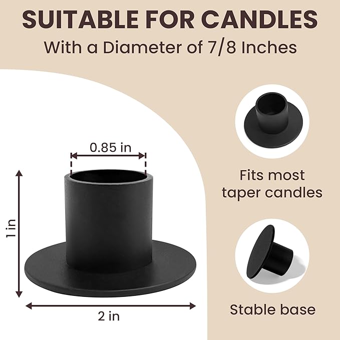 Iron Taper Candle Holder Round- Set of 4 Black Metal Candlestick Holders for Home Decor, Wedding, Housewarming, Birthday, Candle Stand Made in Unique Blend of Farmhouse and Antique Styles