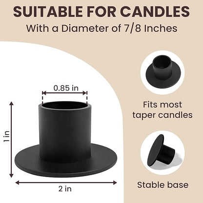 Iron Taper Candle Holder Round- Set of 4 Black Metal Candlestick Holders for Home Decor, Wedding, Housewarming, Birthday, Candle Stand Made in Unique Blend of Farmhouse and Antique Styles
