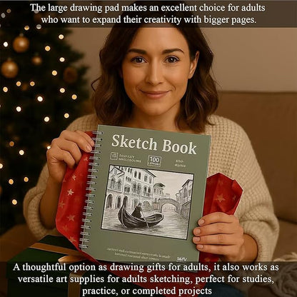 SuFly 11x14 Sketchbook, 100 Sheets Hardcover Sketch Book, 68lb/100gsm Artist Paper, Drawing Books for Teens & Art Gifts.