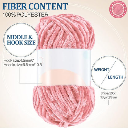 Xinnun 12 Skeins 1116 Yards Chenille Velvet Soft Thick Plush Yarn Bulk for Crocheting Knitting Baby Blanket DIY Weaving Craft, 6mm, 3.5 Oz/Skein(Multi Colors)