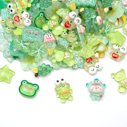 60pcs Slime Charms Cute Set for Crafts, Resin Set Ornament Scrapbooking, 3D Flatback Cute Embellishments for Scrapbook and Mini Decorations (Green)