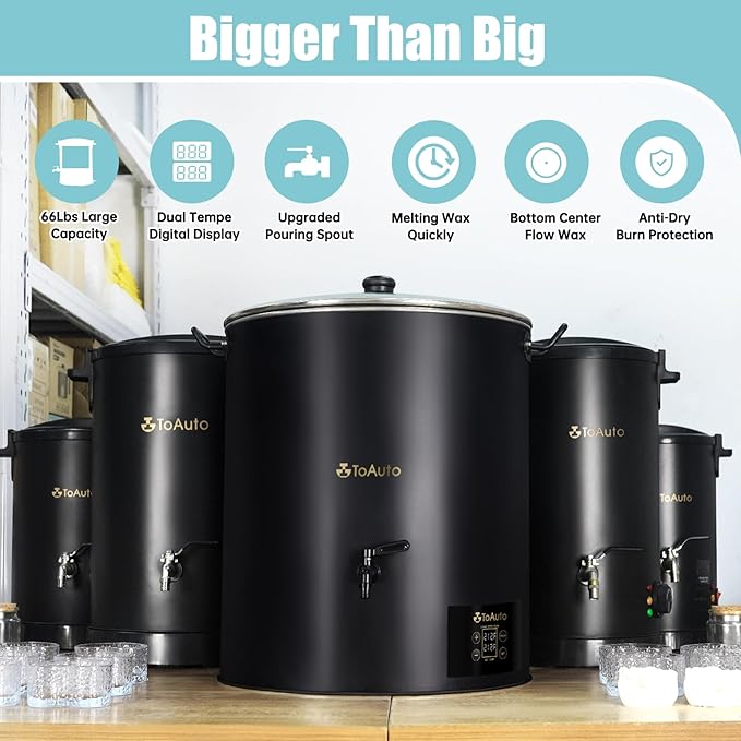 TOAUTO 60 Lbs Commercial Digital Wax Melter, 30L Extra Large Electric Candle Making Machine for with Adjustable Temperature Control, Fast-Pour Spout & Easy Clean for Candle Business 1100W 120V
