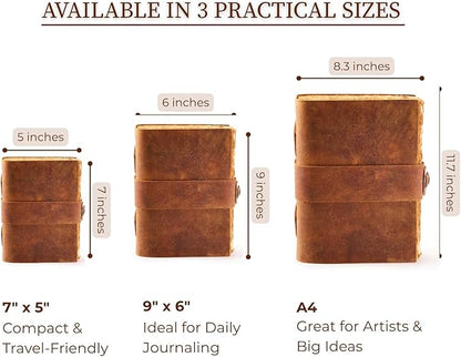NomadCraftsCo. Vintage Leather Journal - Lock Closure, Book of Shadows Journal, Grimoire Journal, Witch Journal, Vintage Journal 240 pages Antique Deckle Edge Paper