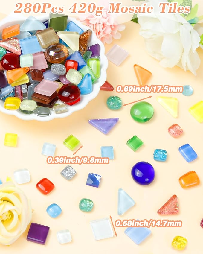 FIVEIZERO 420g Mosaic Tiles for Crafts - 280Pcs Glass Mosaic Kits, Mixed Shapes Mosaic Glass Pieces for Art, Irregular Tiny Mosaic Tile for DIY Projects, Home Decoration(Green)